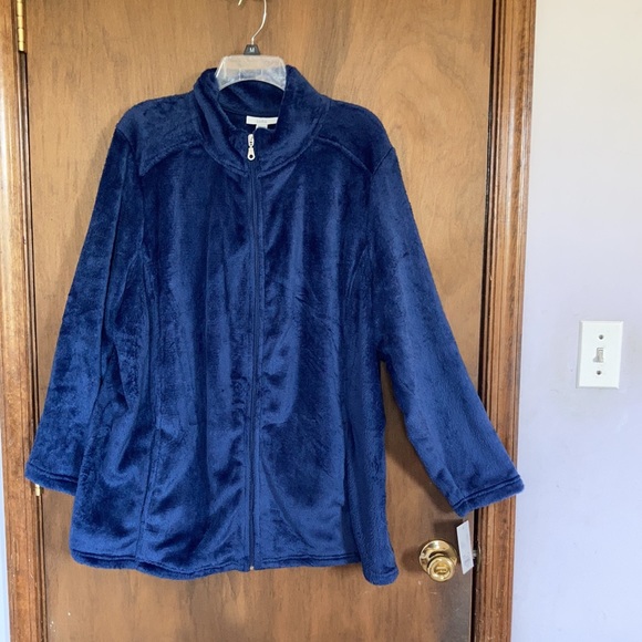 LastCall❌Croft & barrow minky zip front navy blue shirt jacket w pockets size 2X - Picture 6 of 16
